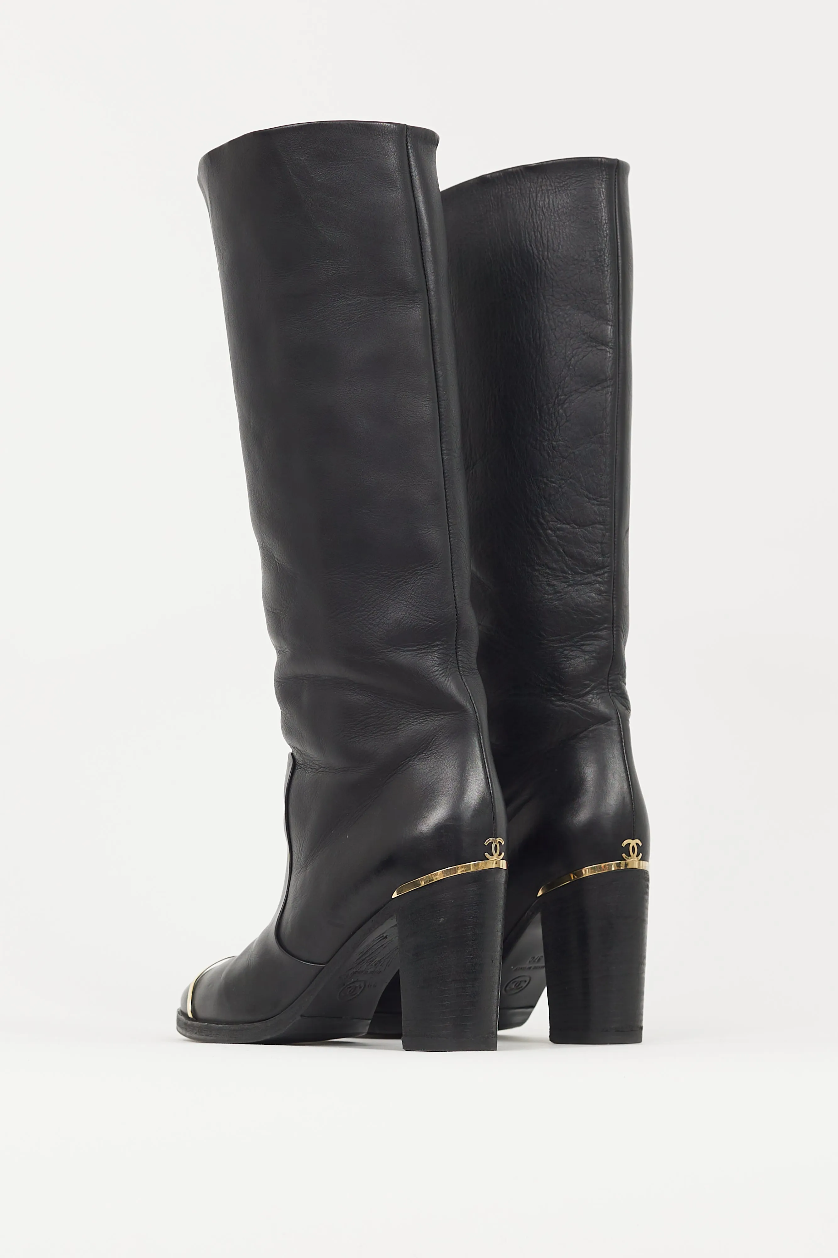 Black & Gold Leather Riding Boot