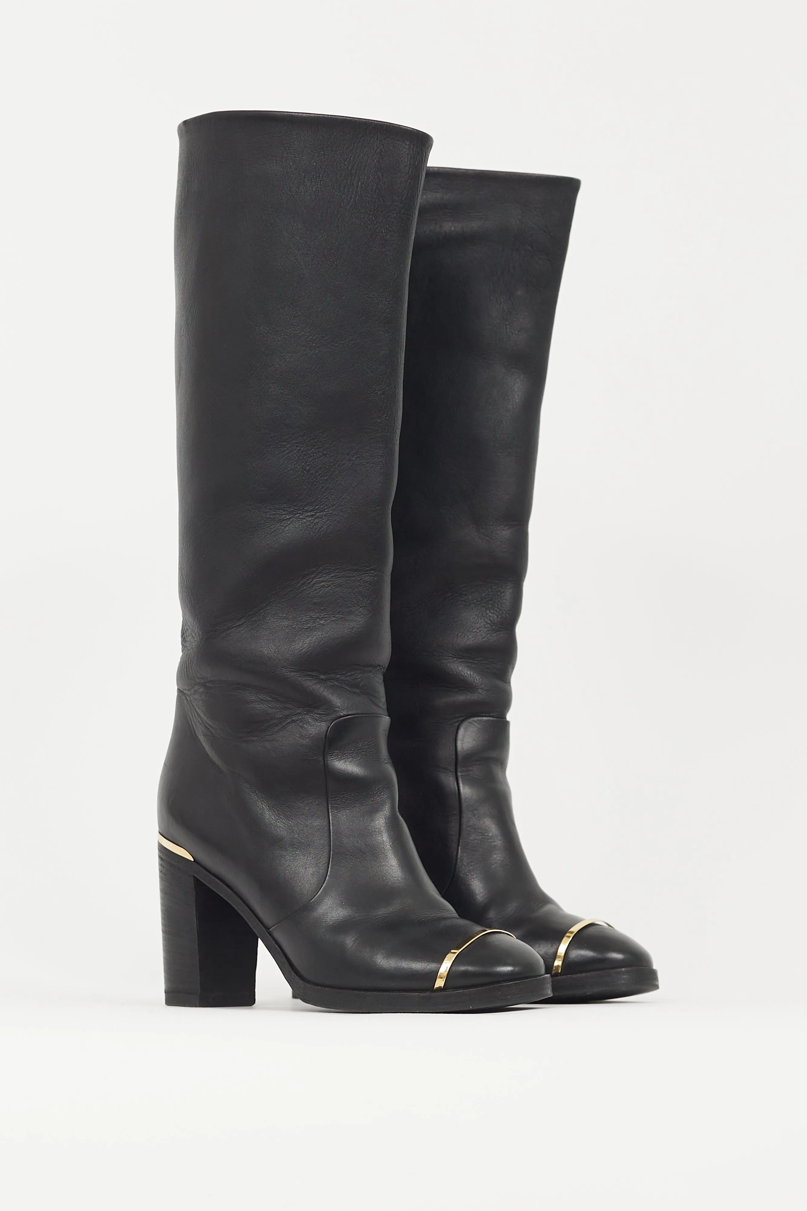 Black & Gold Leather Riding Boot