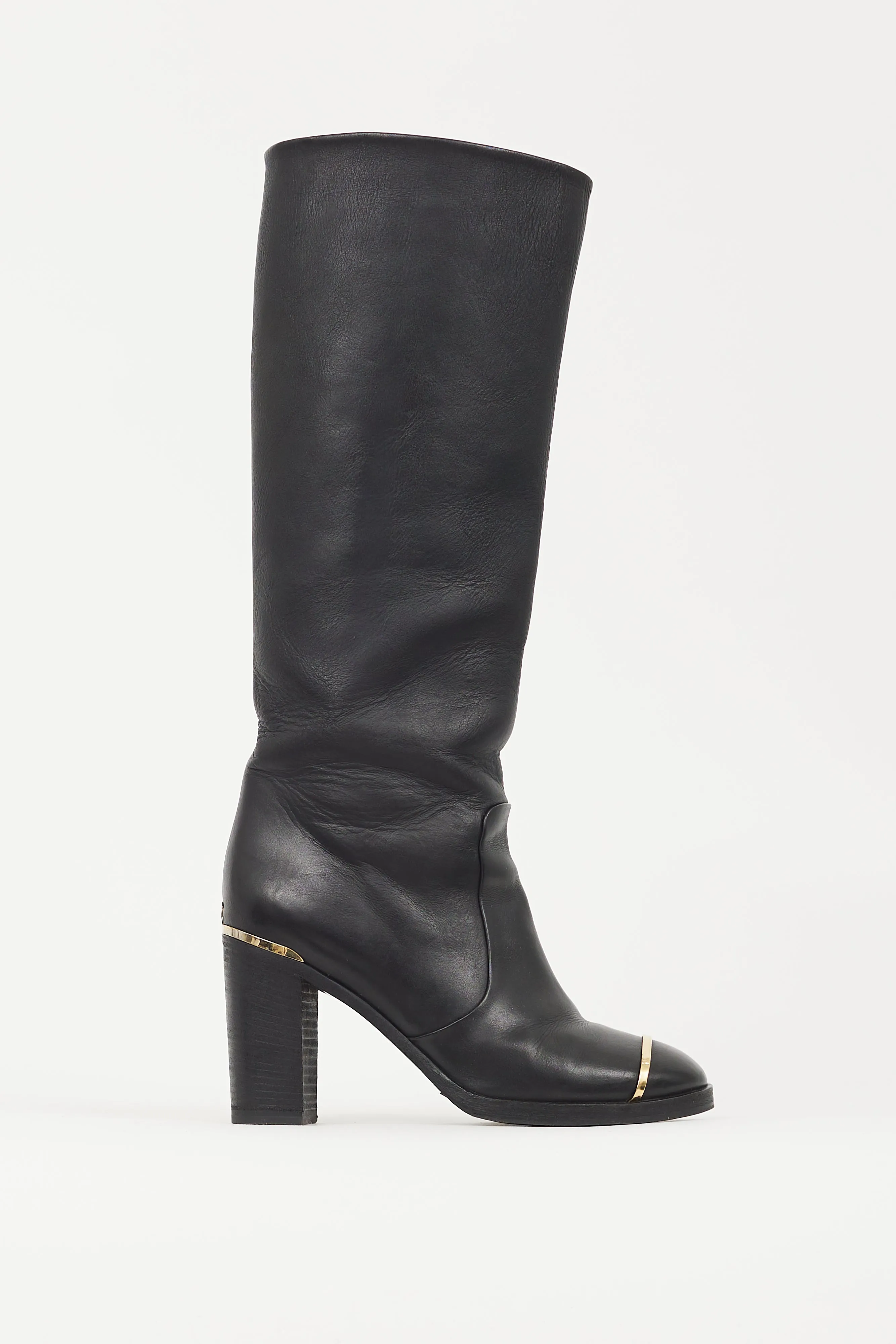Black & Gold Leather Riding Boot