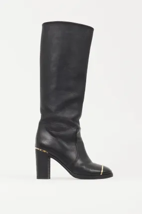 Black & Gold Leather Riding Boot