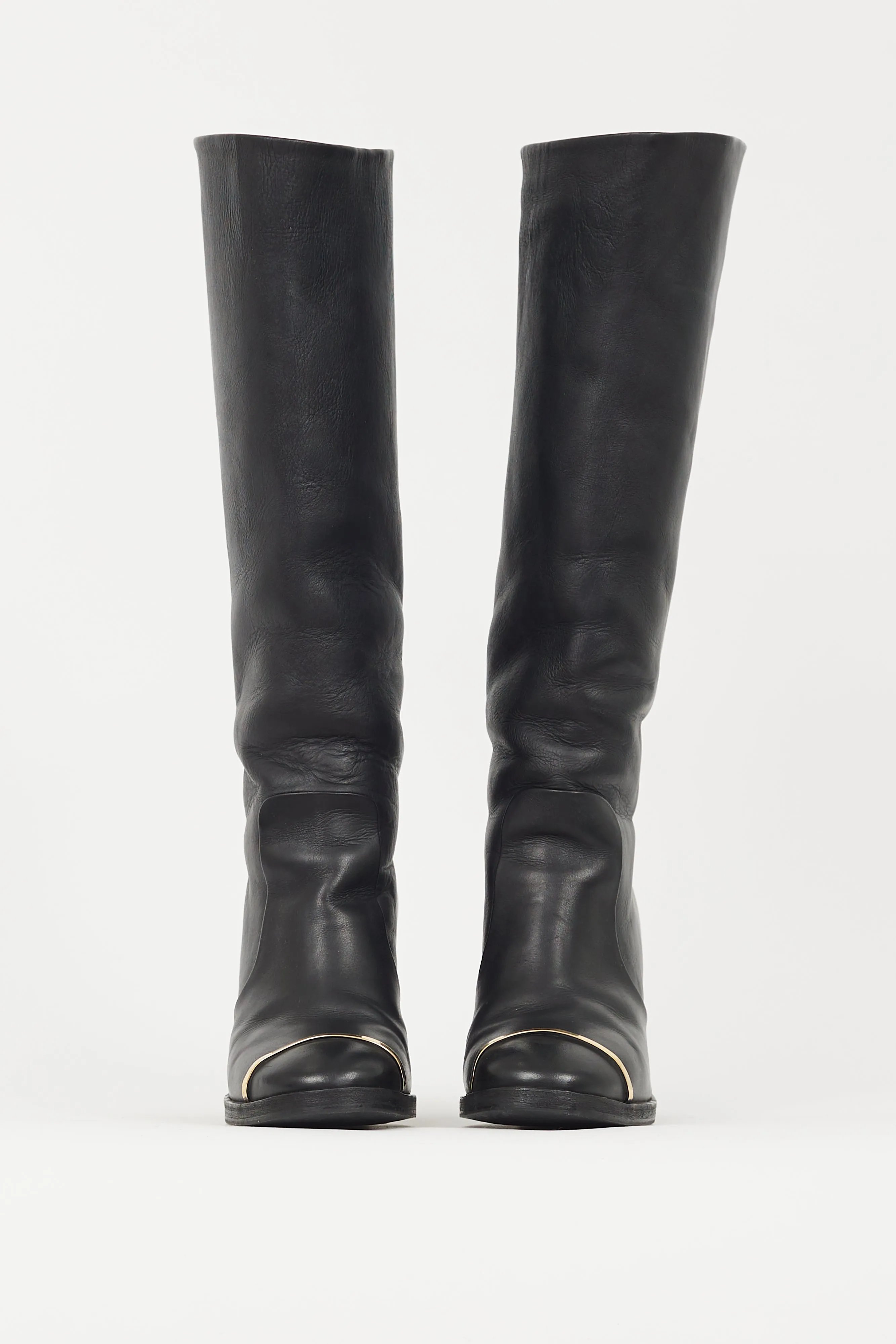 Black & Gold Leather Riding Boot