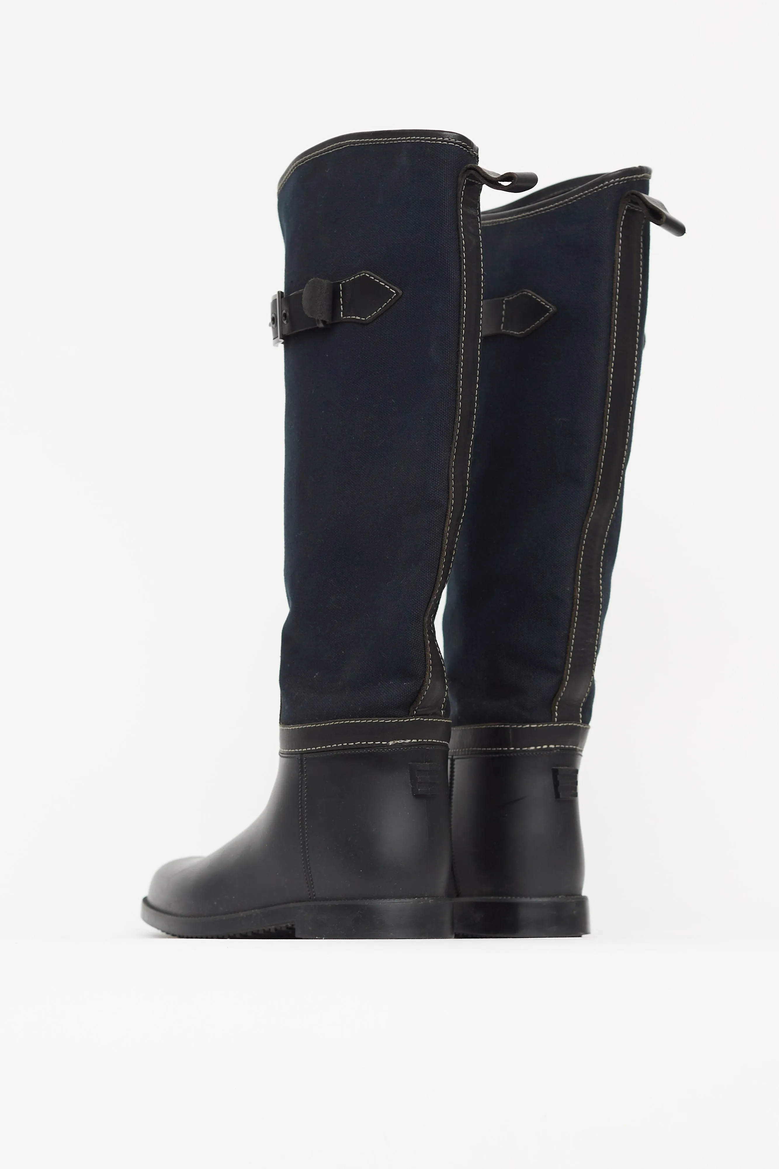 Black & Navy Canvas Rubber Riding Boot