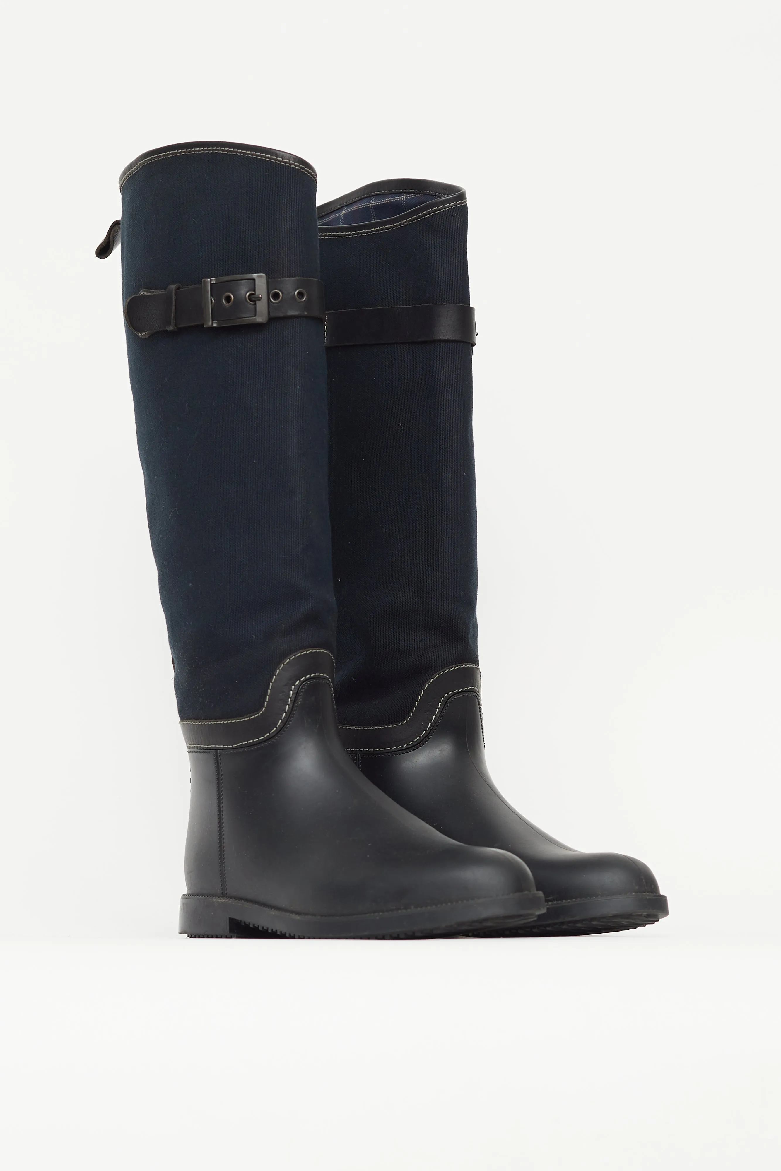 Black & Navy Canvas Rubber Riding Boot