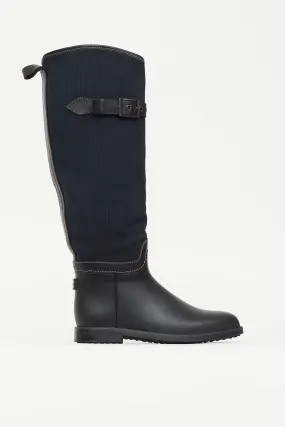 Black & Navy Canvas Rubber Riding Boot