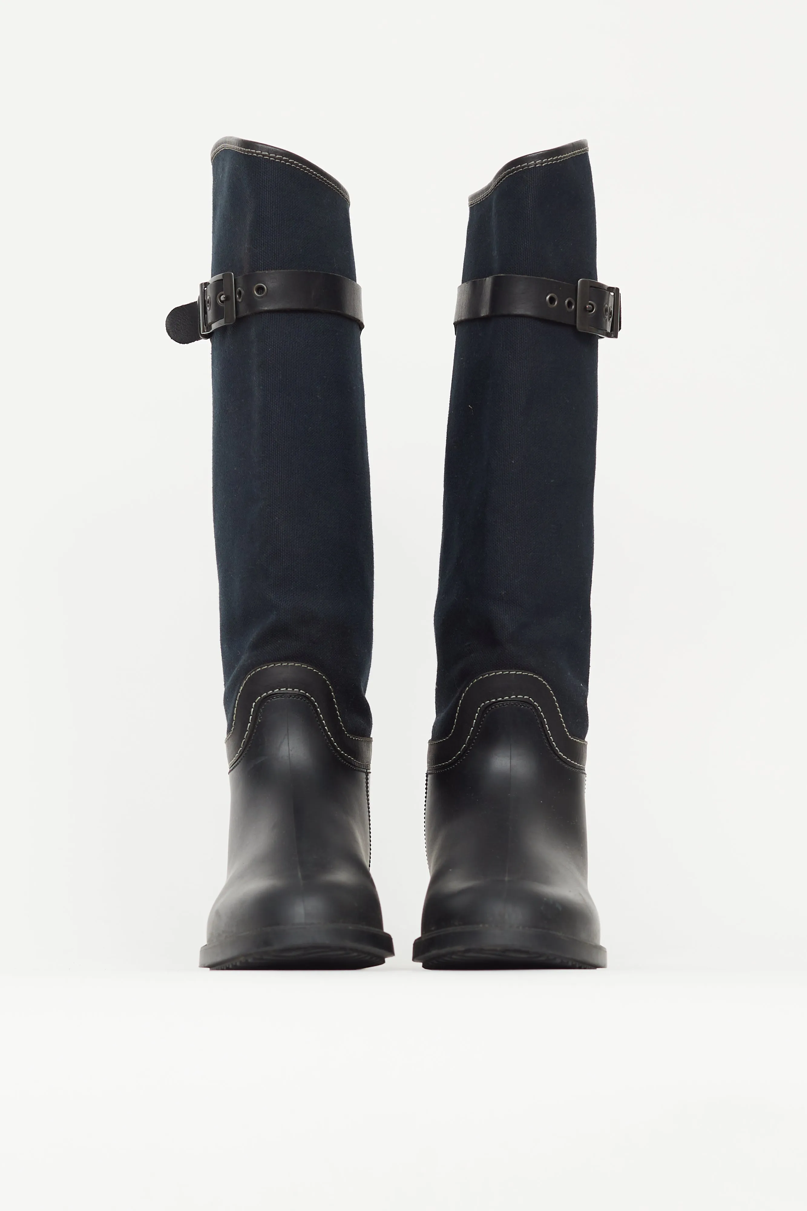 Black & Navy Canvas Rubber Riding Boot