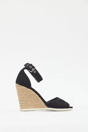 Black Canvas Wedge Heel Sandal