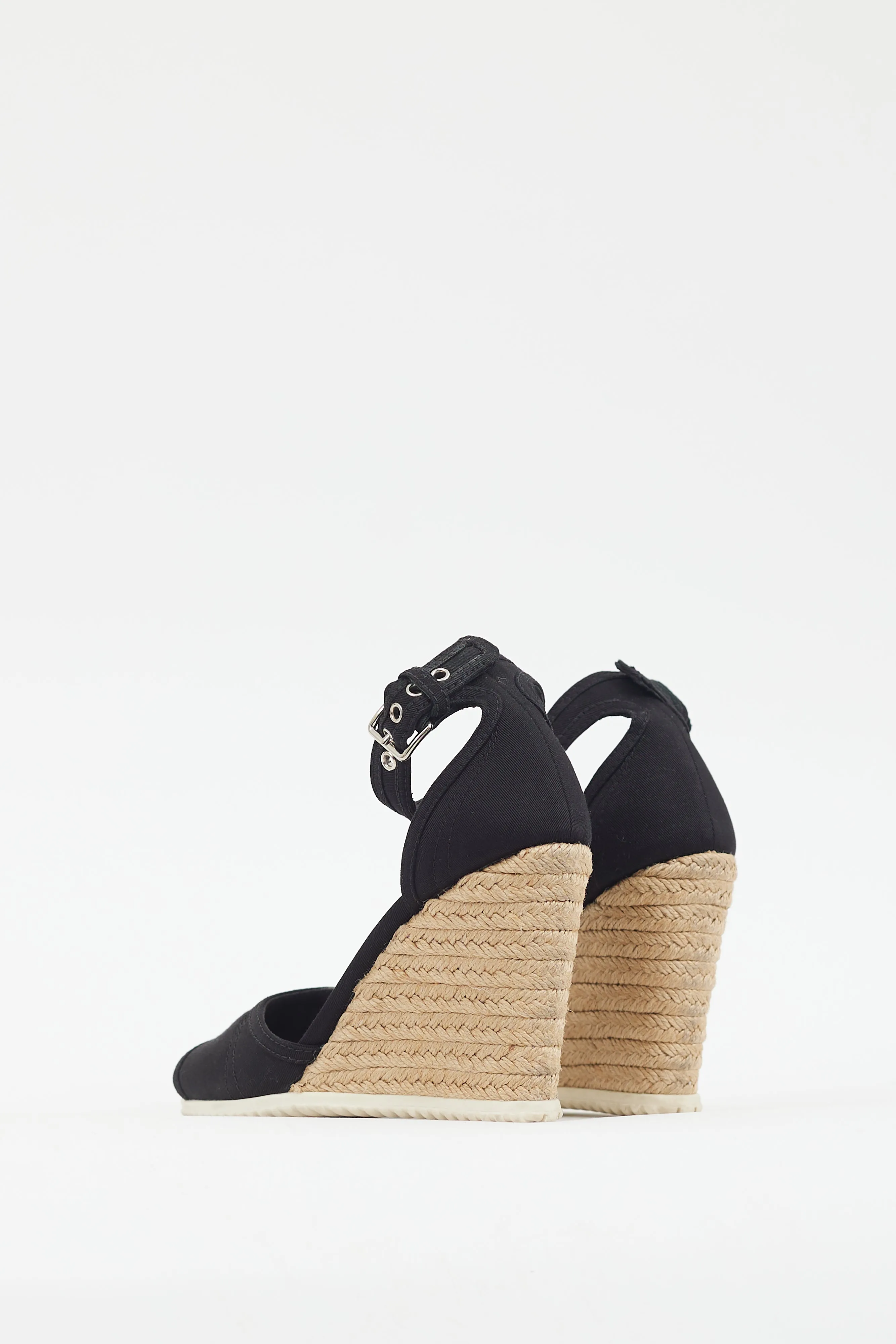 Black Canvas Wedge Heel Sandal
