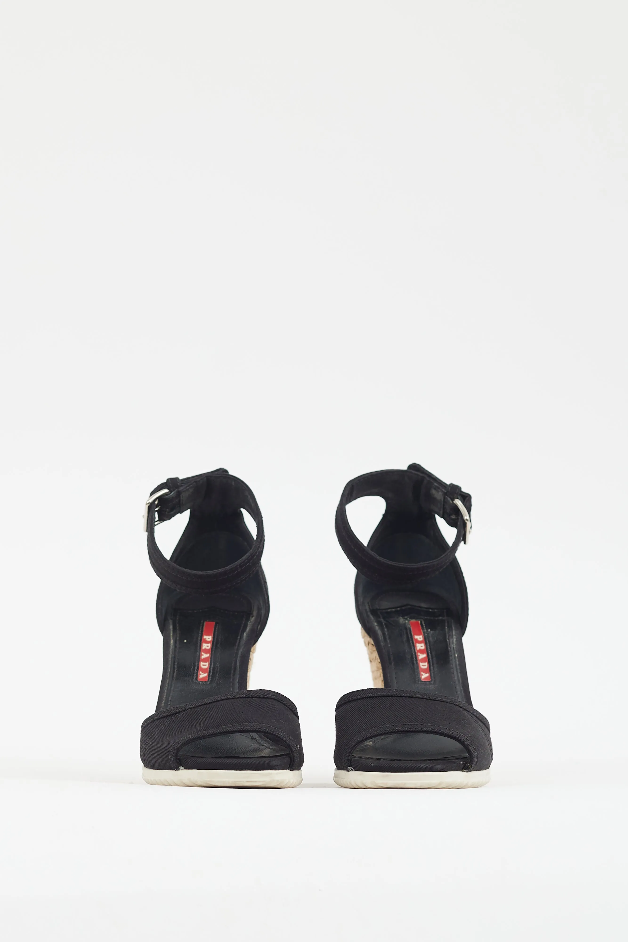 Black Canvas Wedge Heel Sandal
