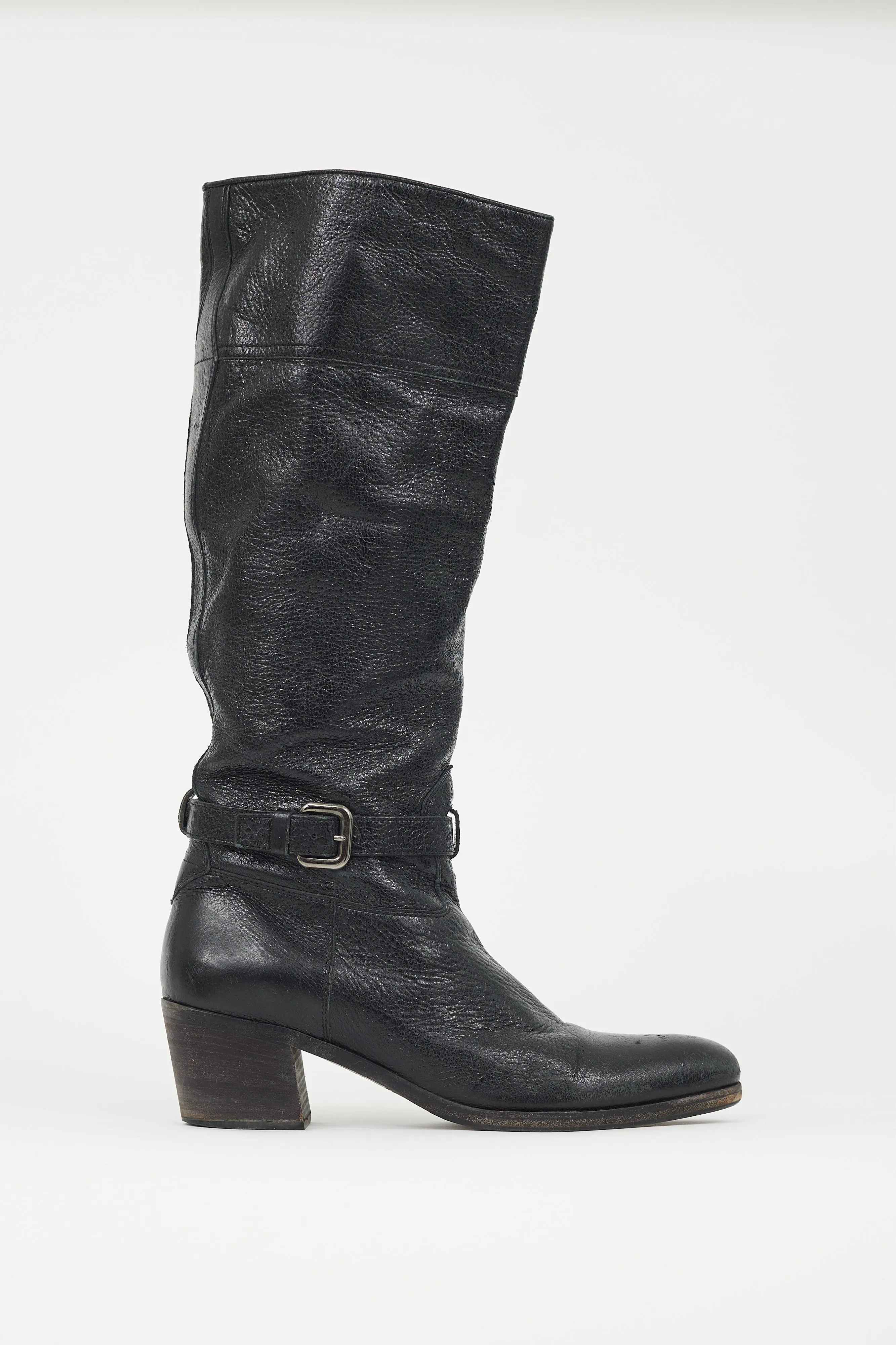 Black Crackled Leather Riding Boot