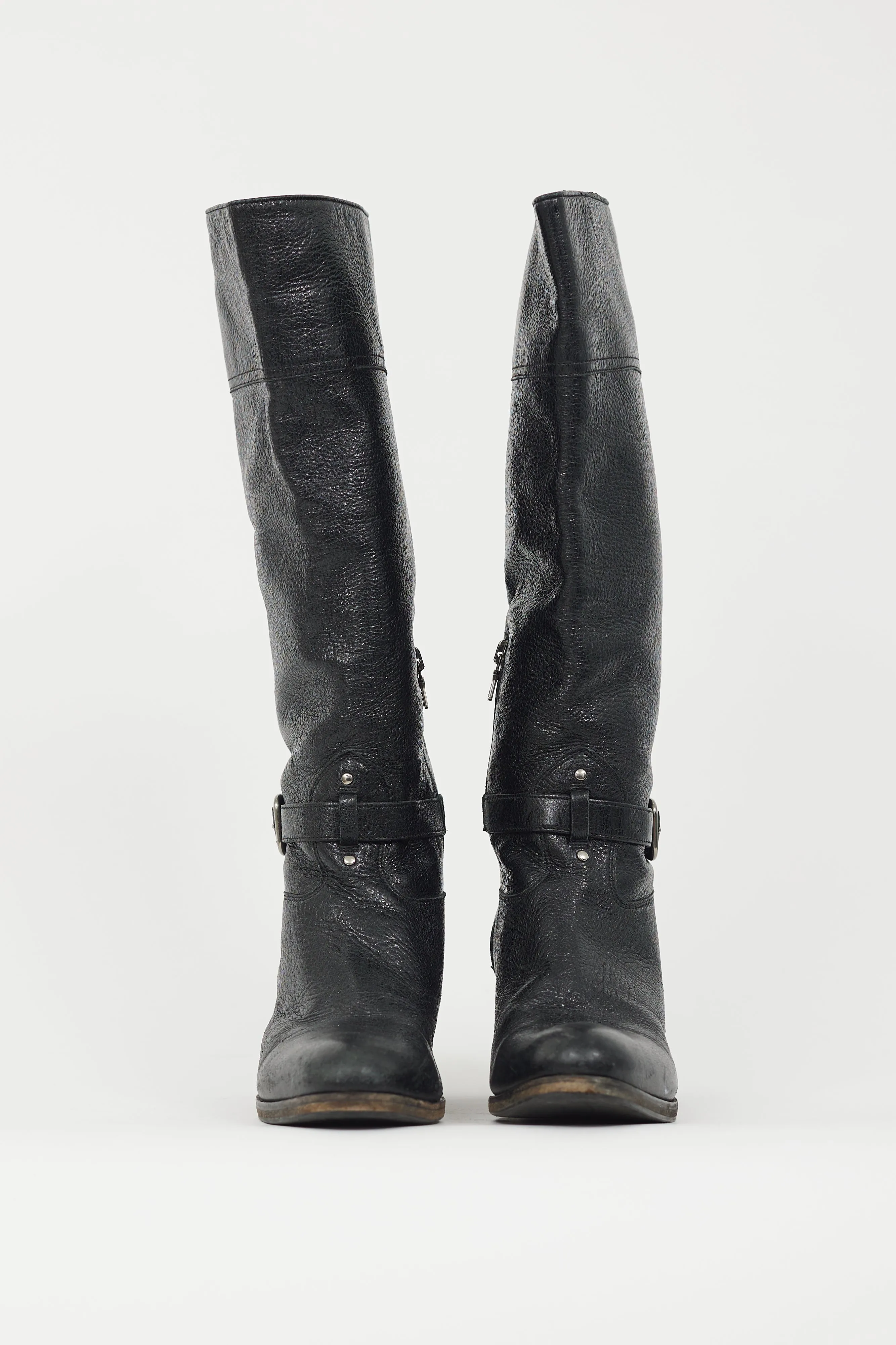 Black Crackled Leather Riding Boot
