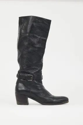 Black Crackled Leather Riding Boot