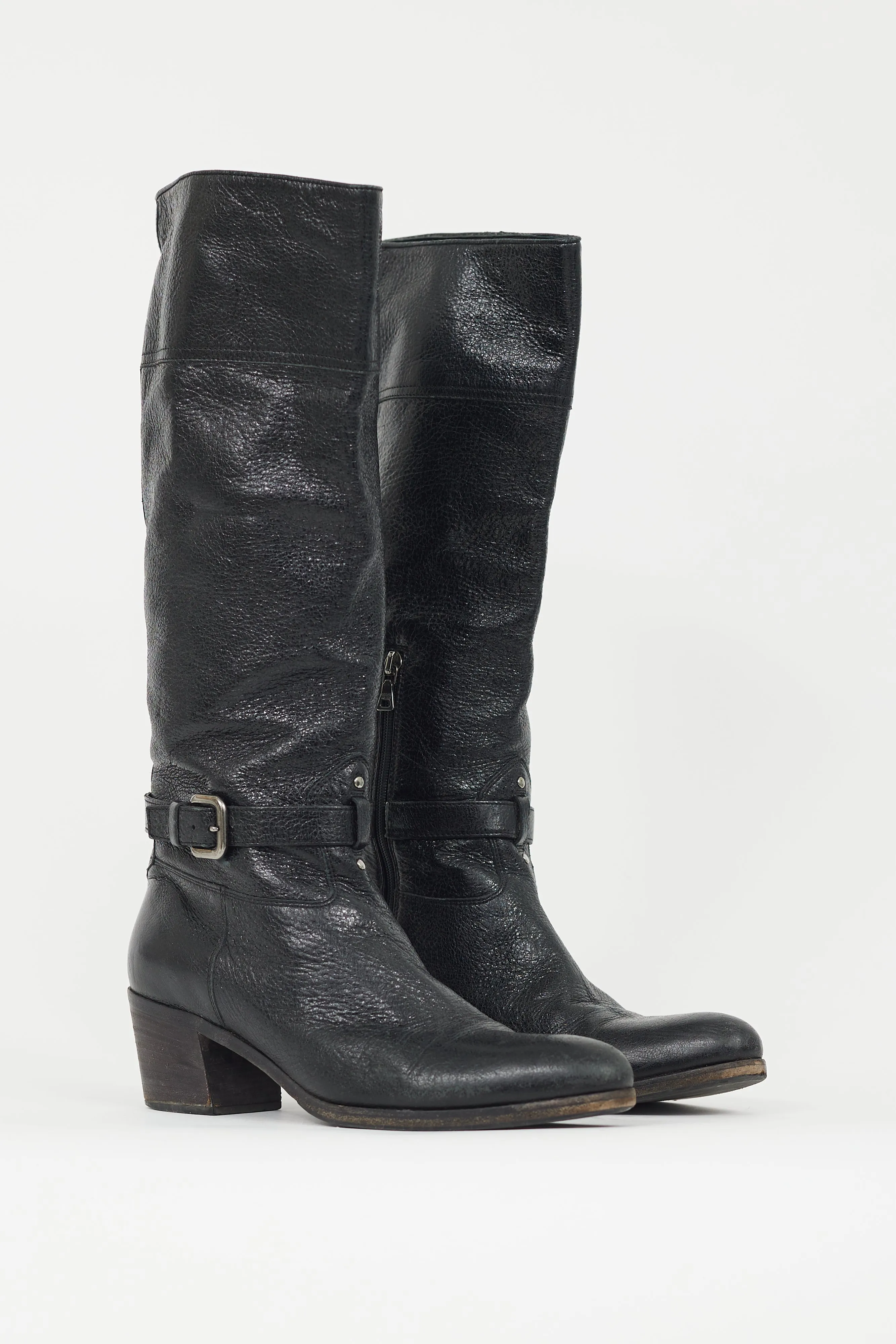 Black Crackled Leather Riding Boot