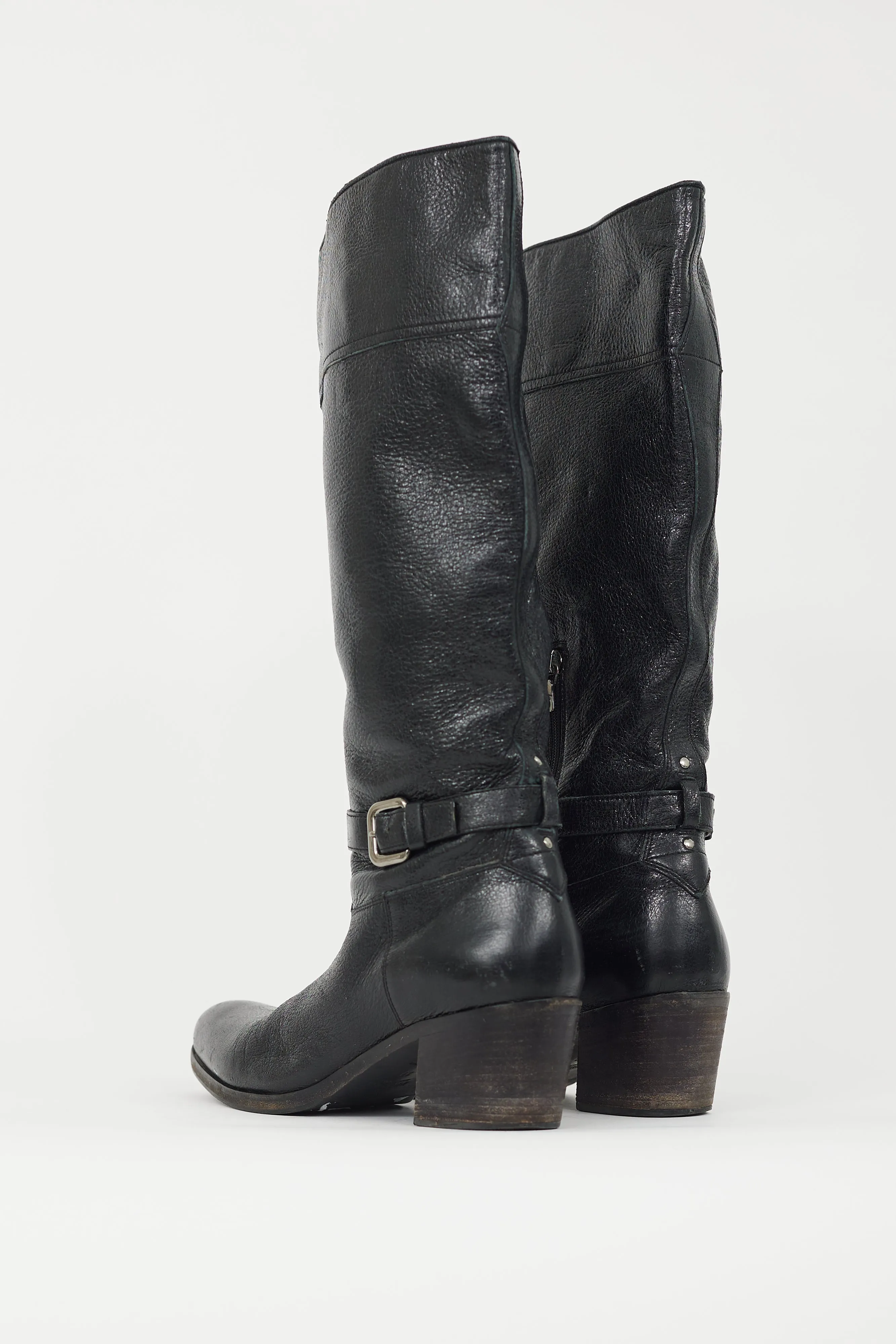 Black Crackled Leather Riding Boot