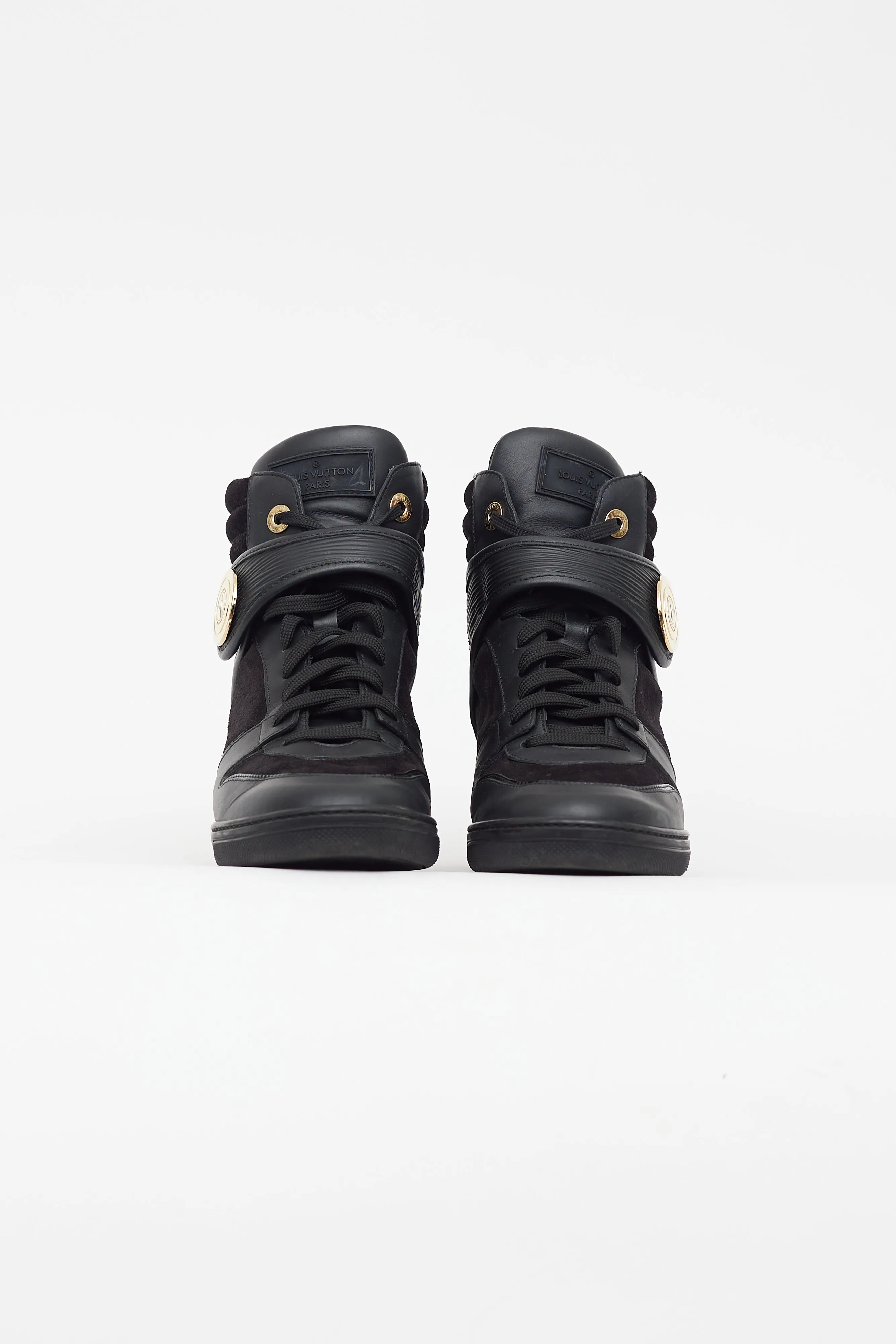 Black Leather & Suede Wedge Sneaker