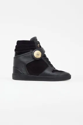 Black Leather & Suede Wedge Sneaker