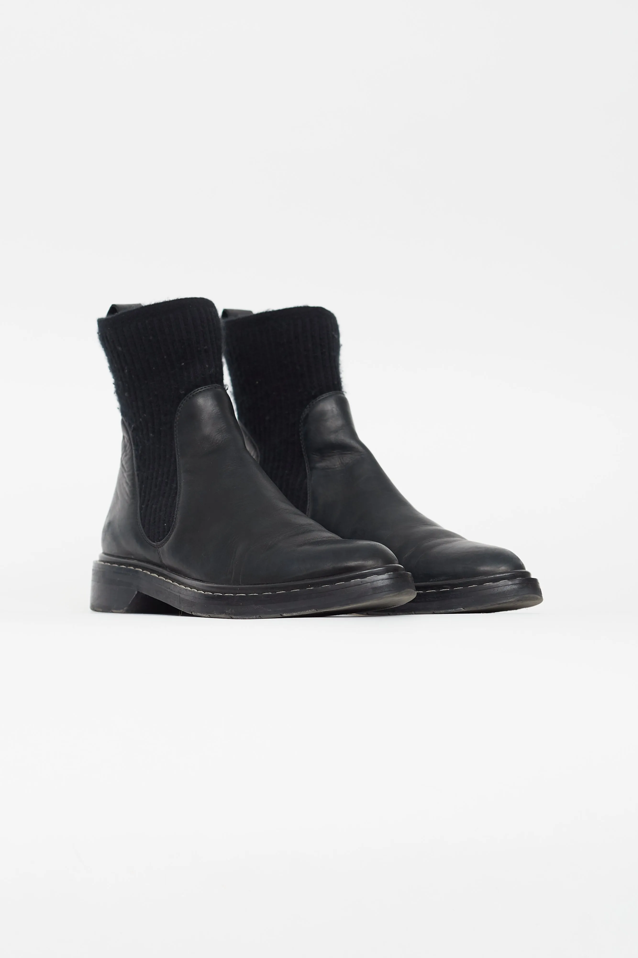 Black Leather Chelsea Sock Boot