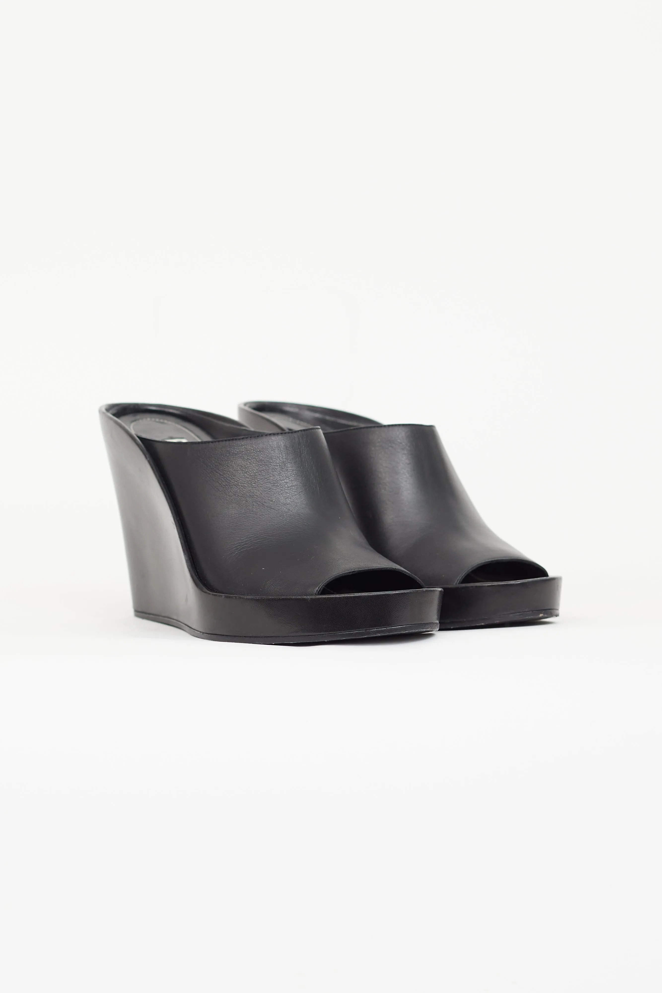 Black Leather Wedge Sandal