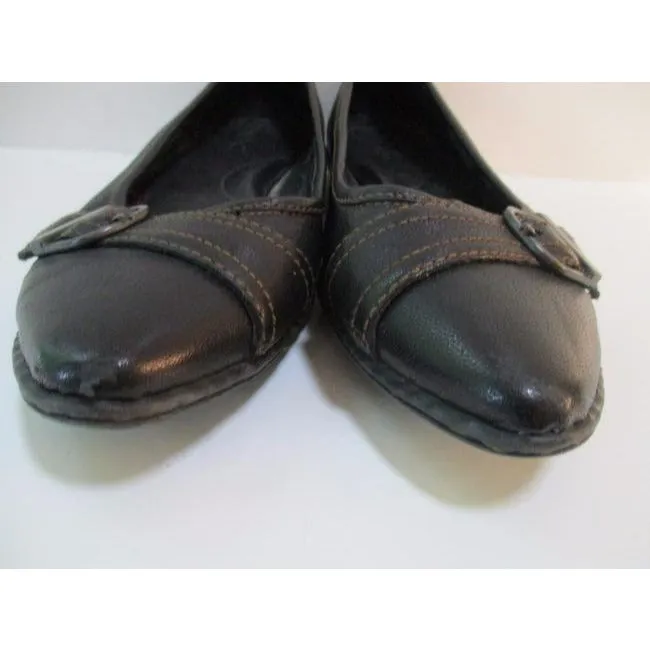 Boc Brown Round Pointed Toe Leather Buckle Flats Size Us