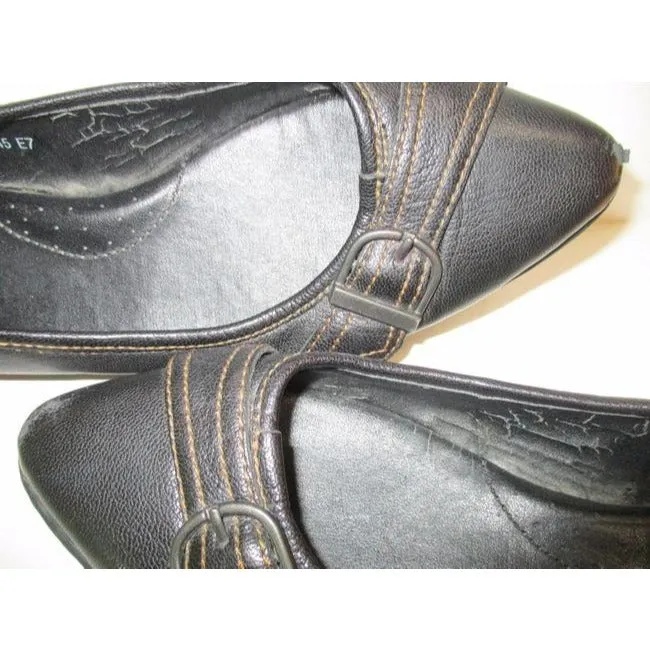 Boc Brown Round Pointed Toe Leather Buckle Flats Size Us