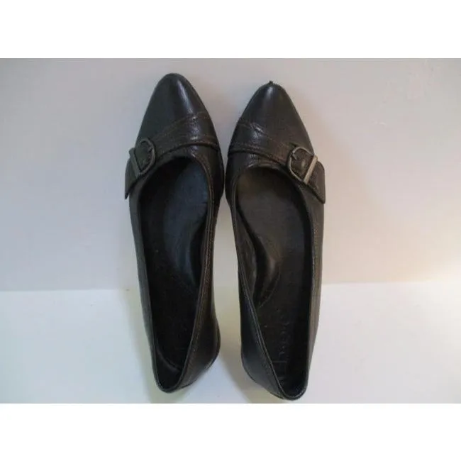 Boc Brown Round Pointed Toe Leather Buckle Flats Size Us