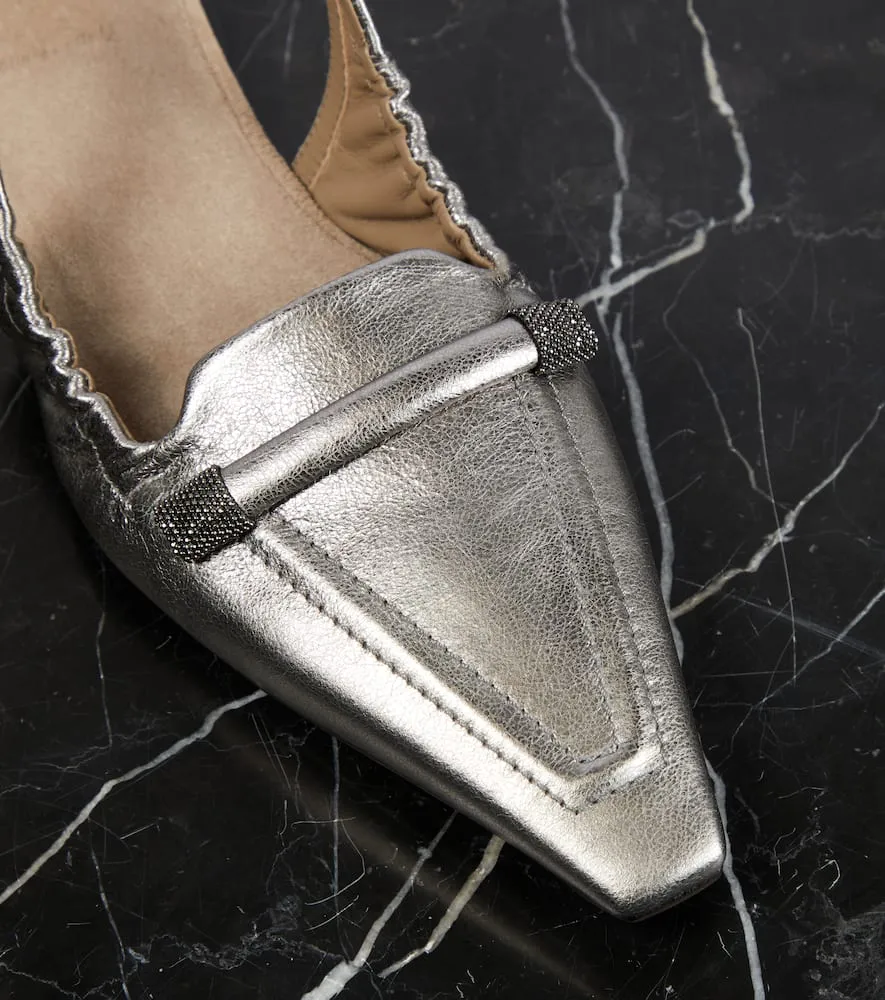 Brunello Cucinelli Metallic leather slingback flats