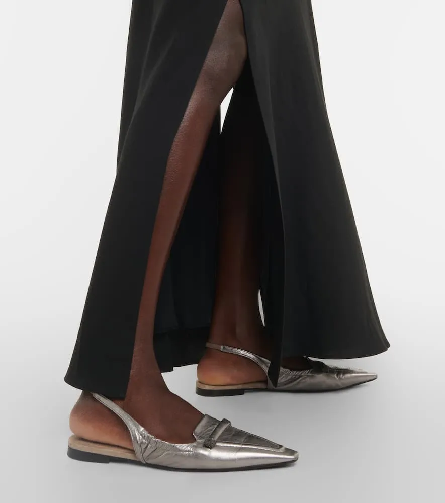 Brunello Cucinelli Metallic leather slingback flats