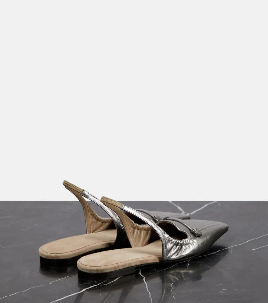 Brunello Cucinelli Metallic leather slingback flats