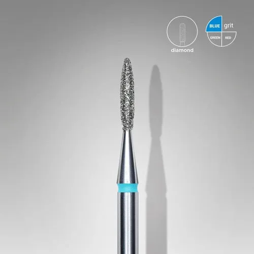 Diamond nail drill bit, “Flame” Pointed, 1.6*8.0 mm, Blue, STALEKS