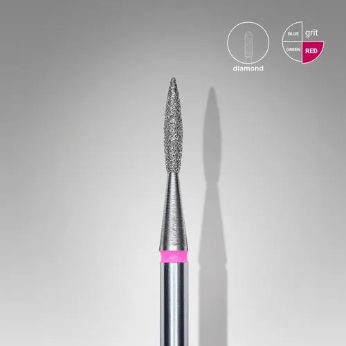 Diamond nail drill bit, “Flame” Pointed, 1.6*8.0 mm, Red, STALEKS