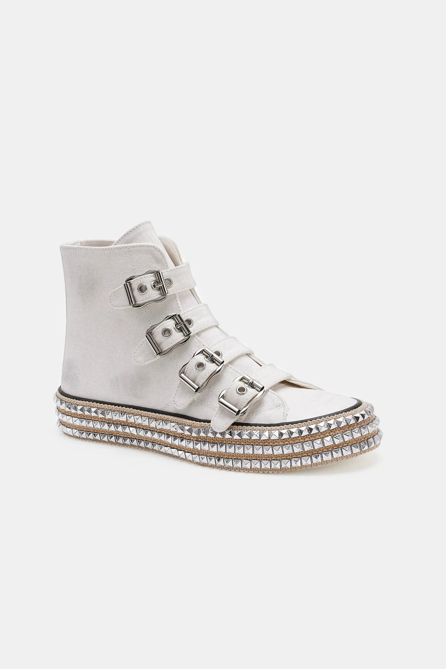 Studded Platform Sneakers in White