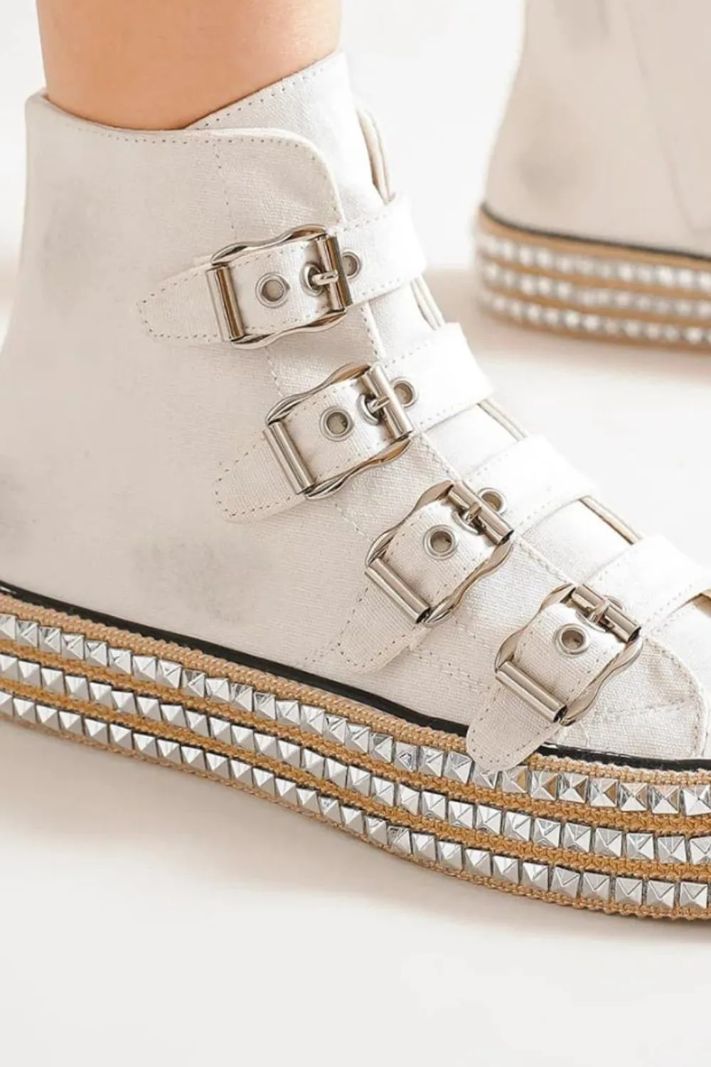 Studded Platform Sneakers in White